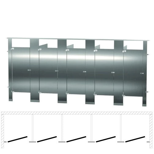 Bradley Toilet Partition (Stainless Steel) 5 Between Wall (180"W x 61-1/4"D) - BW53660
