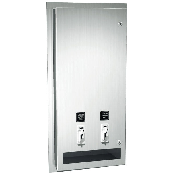 ASI 0464-25 Commercial Restroom Sanitary Napkin/ Tampon Dispenser, 25 Cents, Recessed-Mounted, Stainless Steel