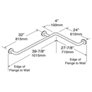 Bobrick 68616.99 (36 x 24 x 1.5) Commercial Grab Bar, 1-1/2" Diameter x 36" Length, Stainless Steel (Peened)