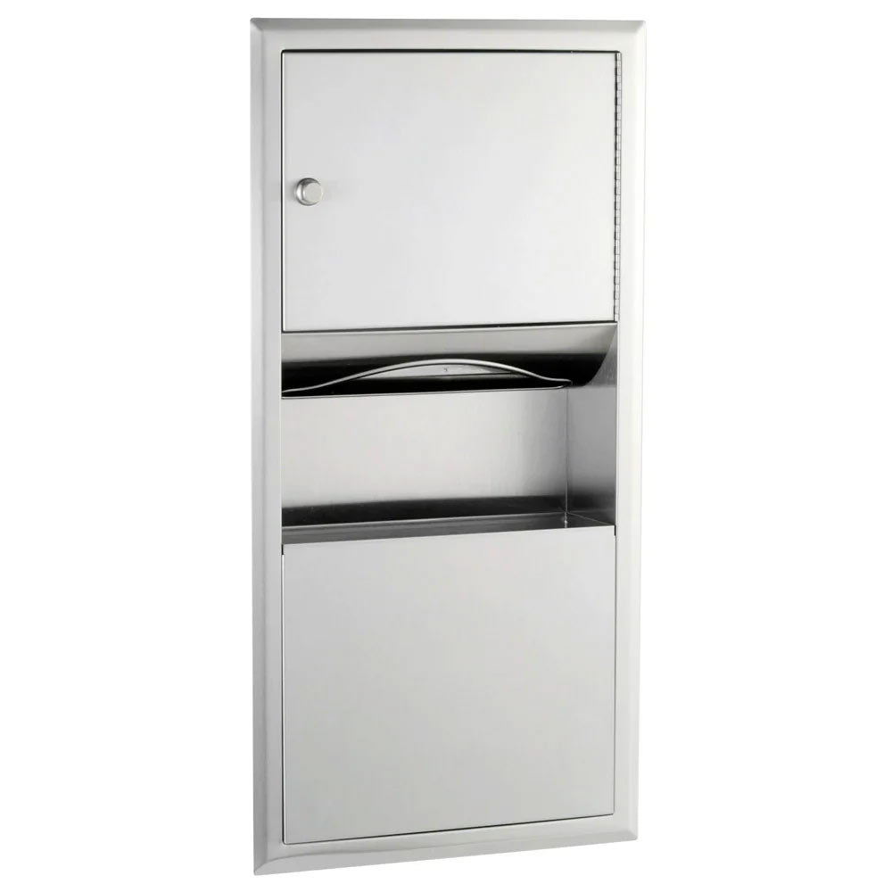 Bobrick B-369 Combination Commercial Paper Towel Dispenser/Waste Receptacle, Recessed-Mounted, Stainless Steel