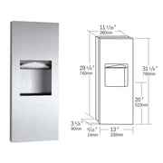Bobrick B-36903 Combination Commercial Paper Towel Dispenser/Waste Receptacle, Recessed-Mounted, Stainless Steel