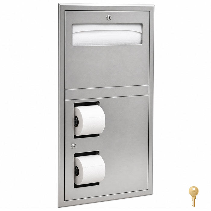Bobrick B-34745 Combination Commercial Seat-Cover Dispenser and Toilet Paper Dispenser, Recessed-Mounted, Stainless Steel
