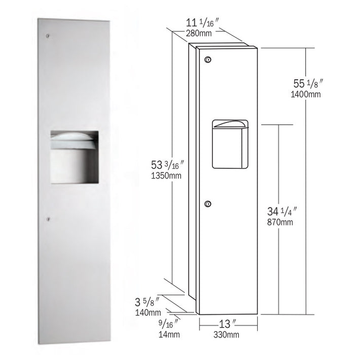Bobrick B-38034 Combination Commercial Paper Towel Dispenser/Waste