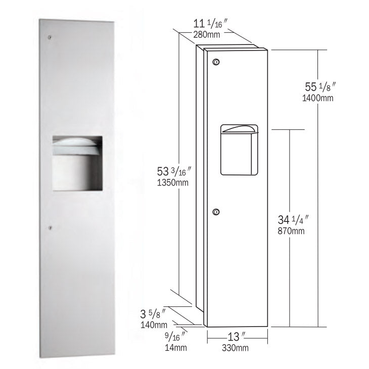 Bobrick B-38034 Combination Commercial Paper Towel Dispenser/Waste Receptacle, Recessed-Mounted, Stainless Steel