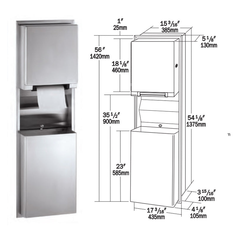 3944 Bobrick B-3974 Automatic Combination Commercial Paper Towel Dispenser ...