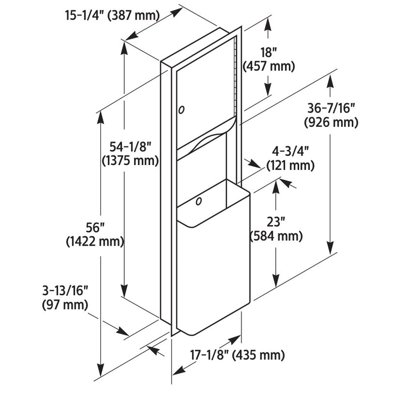 Bradley 234-00 Combination Towel Dispenser/Waste Receptacle, Recessed-Mounted, Stainless Steel