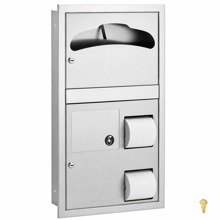 Bradley 5912-00 Commercial Toilet Paper/Seat Cover Dispenser, Recessed-Mounted, Stainless Steel