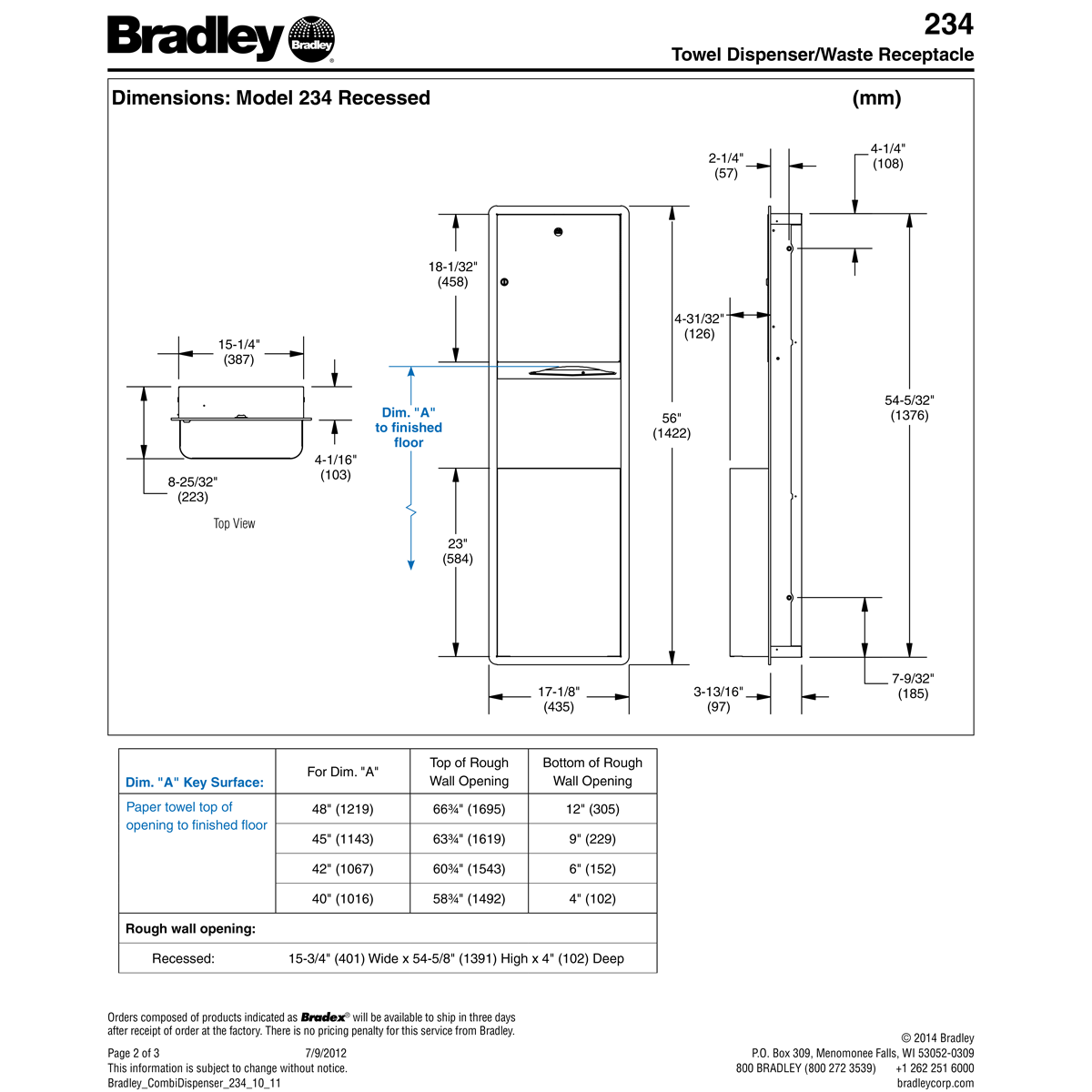 Bradley 234-10 Commercial Paper Towel Dispenser/Waste Receptacle