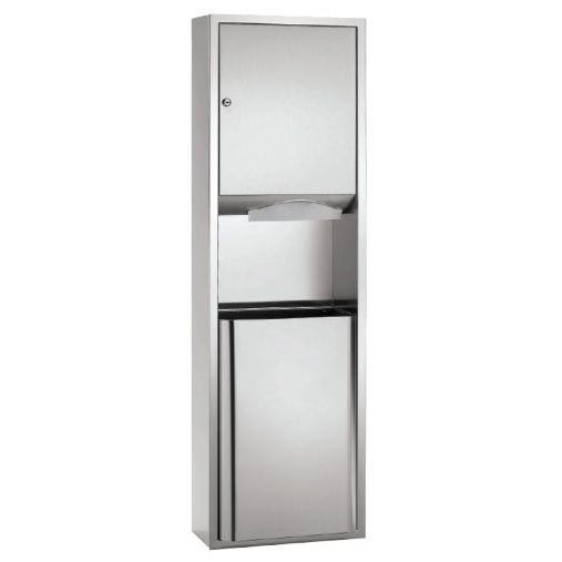 Bradley 237-10 Commercial Paper Towel Dispenser/Waste Receptacle, Semi-Recessed-Mounted, Stainless Steel