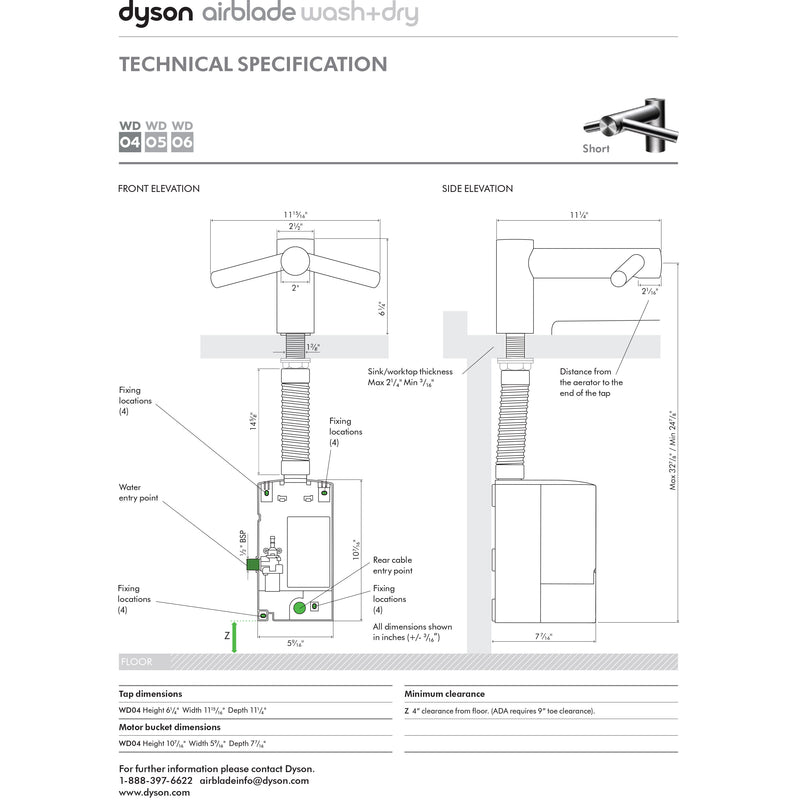 Dyson Airblade Tap Dryer, AB09 110-120V Automatic Hand Dryer, Updated Part Number: WD04