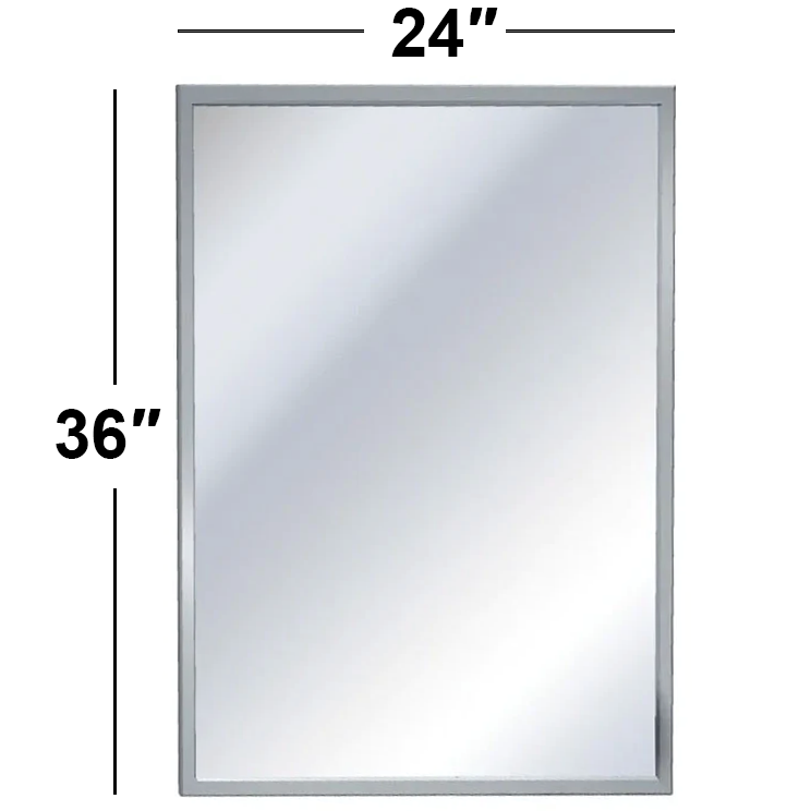 ASI 0620-2436 (24 x 36) Stainless Steel Channel Frame Mirror, 24" Wide X 36" High