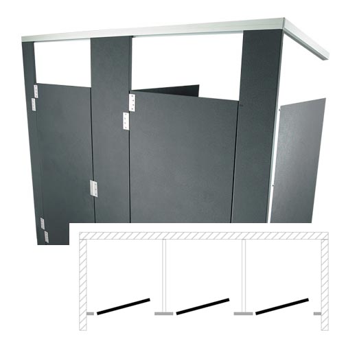 Hadrian Toilet Partition (Plastic) 3 Between Wall (108"W x 61-1/4"D) BW33660-PL-HADRIAN