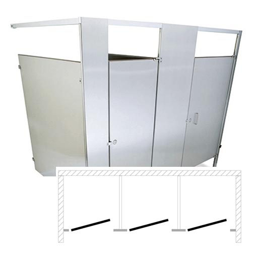Hadrian Toilet Partition (Stainless Steel) 3 Between Wall (108"W x 62"D) BW33660-SS-HADRIAN