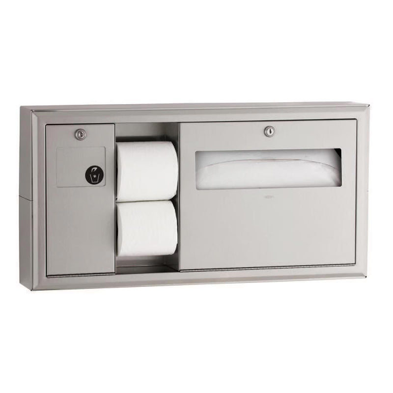 Bobrick B-30919 Surface-Mtd Toilet Tissue, Seat-Cover Dispenser and Waste Disposal, Left