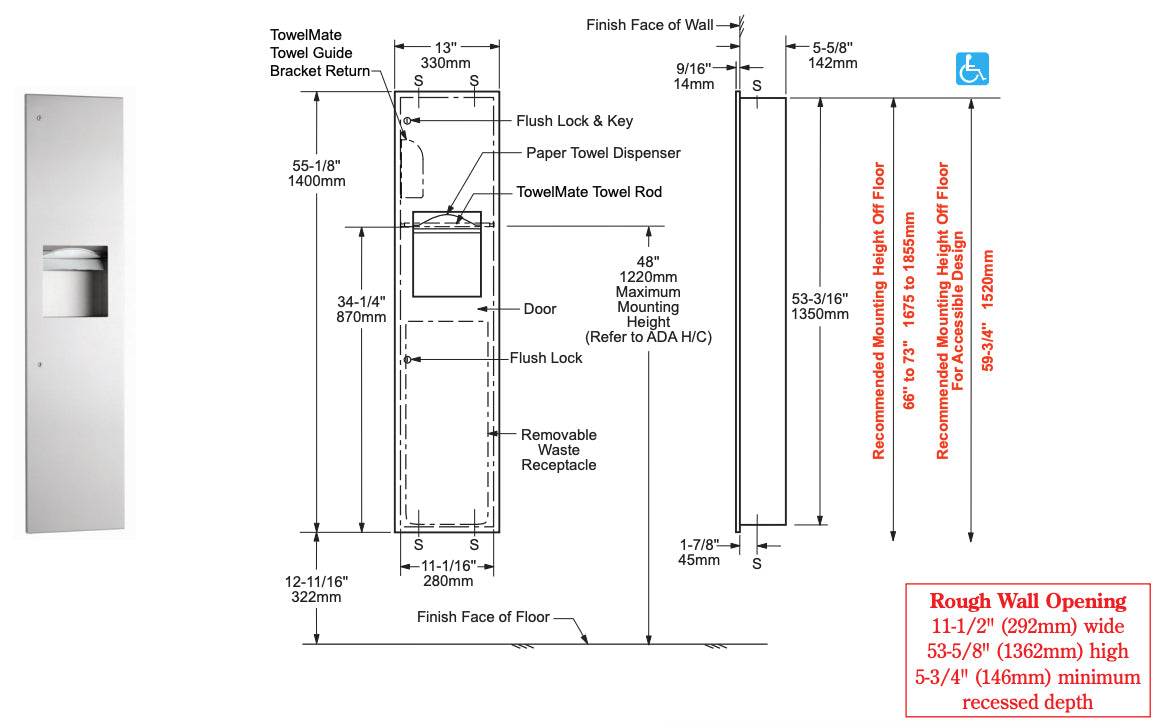 Bobrick B-3803.MBLK Matte Black Towel Dispenser and Open Waste