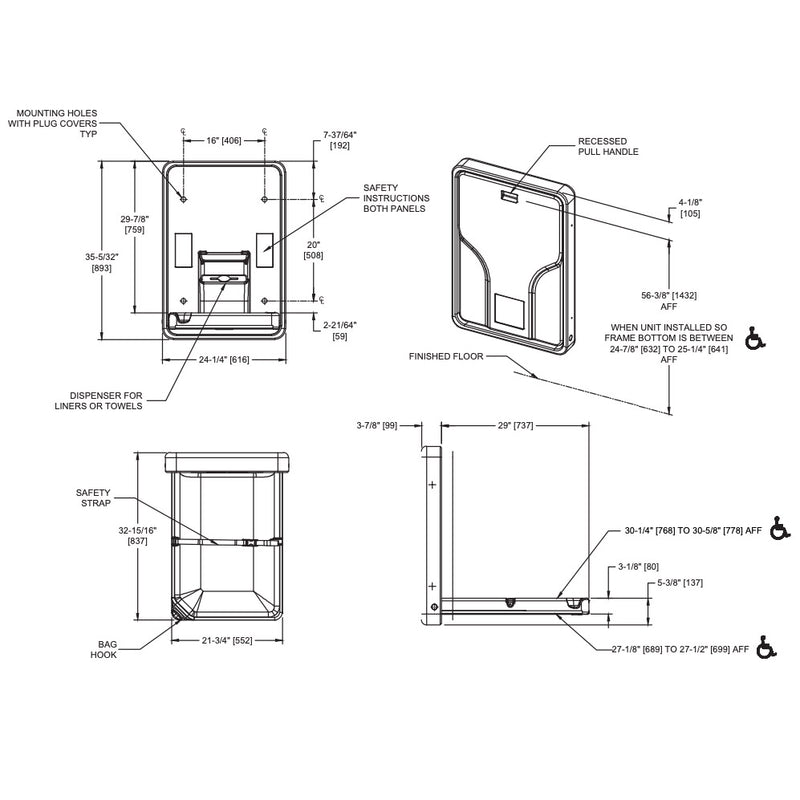 ASI 9015 Baby Changing Station - Vertical - Plastic - Surface Mounted