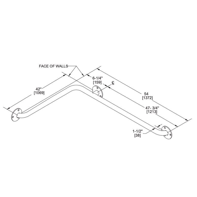 ASI 3457-P Exposed Flange (1-1/4" O.D) Peened - Horizontal Grab Bar, 54" x 42" (Peened)