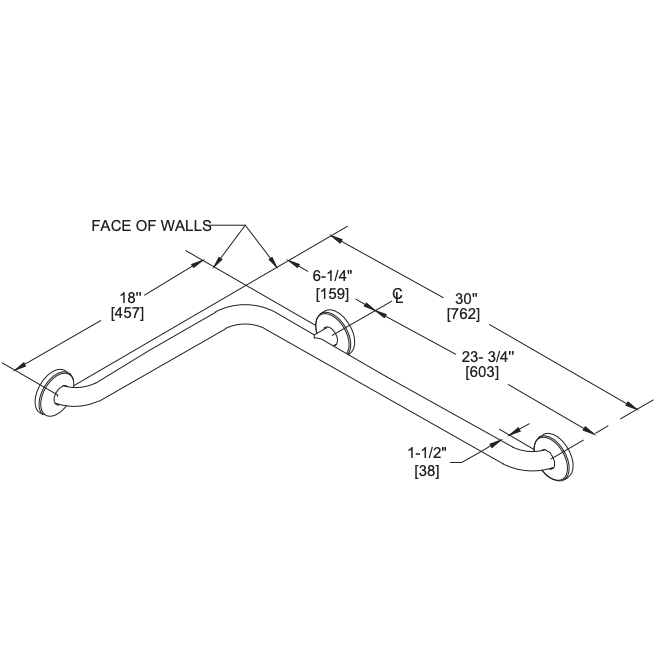 ASI 3760P Snap Flange (1-1/4" O.D) Smooth - Horizontal Grab Bar, 30" x 18" (Peened)