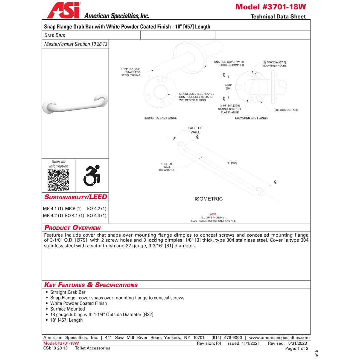 ASI 3701-18W Snap Flange (1-1/4