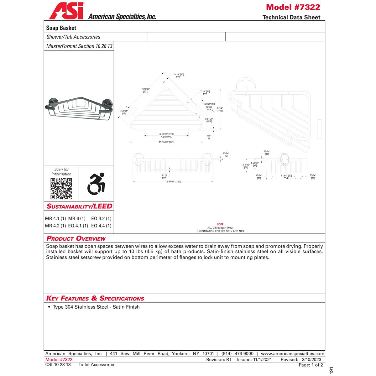 ASI 7322 Soap Basket - Surface Mounted