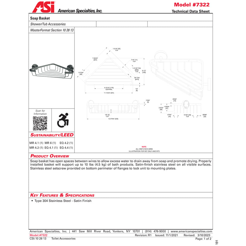 ASI 7322 Soap Basket - Surface Mounted