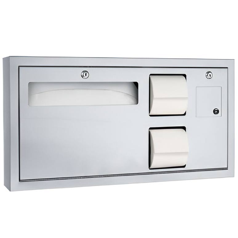 ASI 0487-R Toilet Seat Cover & Toilet Tissue Dispenser with Sanitary Napkin Disposal - Horizontal, ADA - Recessed