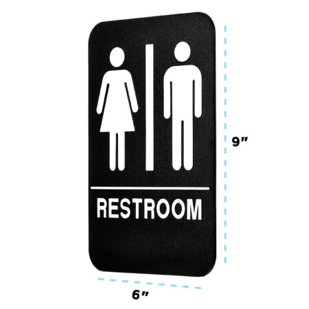 Unisex Restroom Sign, Black & White w/ Adhesive Strips Included, 6" X 9" - ALPSGN-1