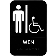 Men's Braille Handicapped Restroom Sign, ADA Compliant, Black & White w/ Adhesive Strips Included, 6