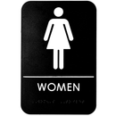 Women's Braille Restroom Sign, ADA Compliant, Black & White w/ Adhesive Strips Included, 6" X 9" - ALPSGN-5