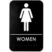 Women's Braille Restroom Sign, ADA Compliant, Black & White w/ Adhesive Strips Included, 6