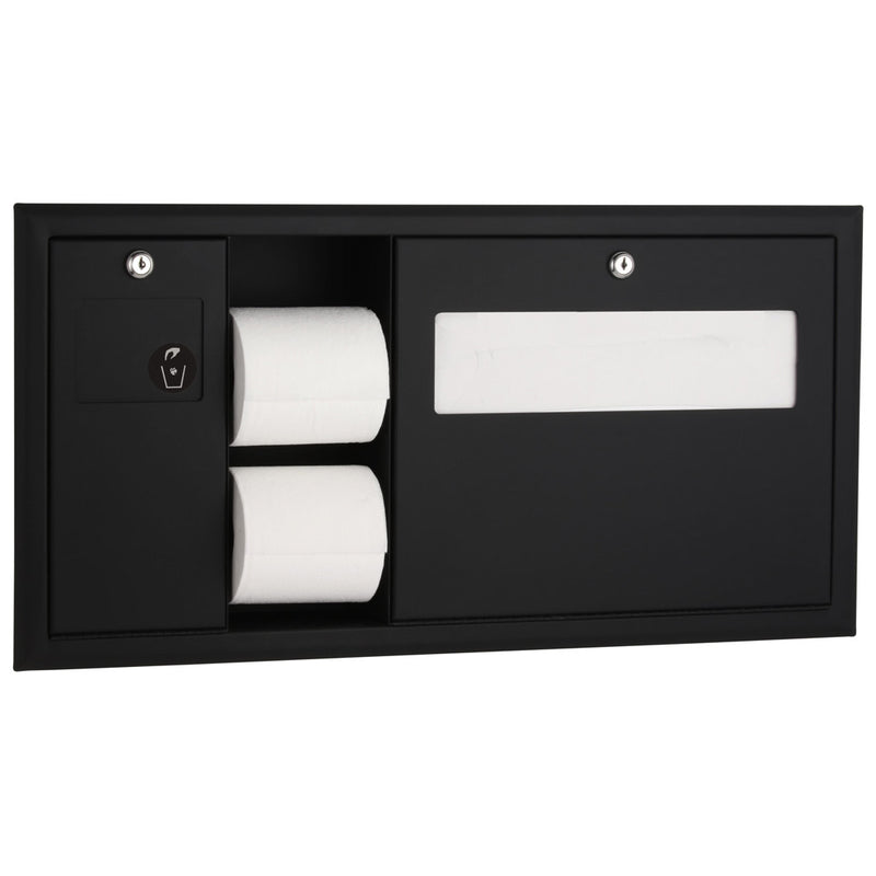 Bobrick B-3091.MBLK Recessed-Mounted Toilet Tissue, Seat-Cover Dispenser and Waste Disposal, Matte Black