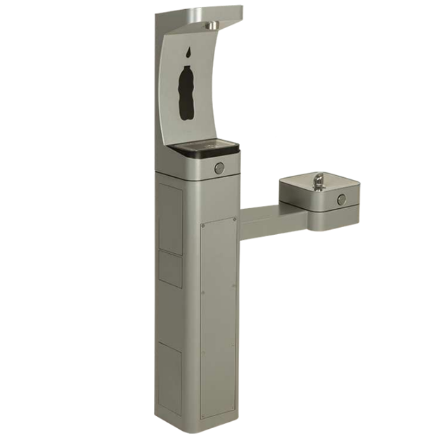 KOA Haws Modular Outdoor Stainless Steel Pedestal with One Bottle Filler and One Fountain, Painted Silver - 3611-STD