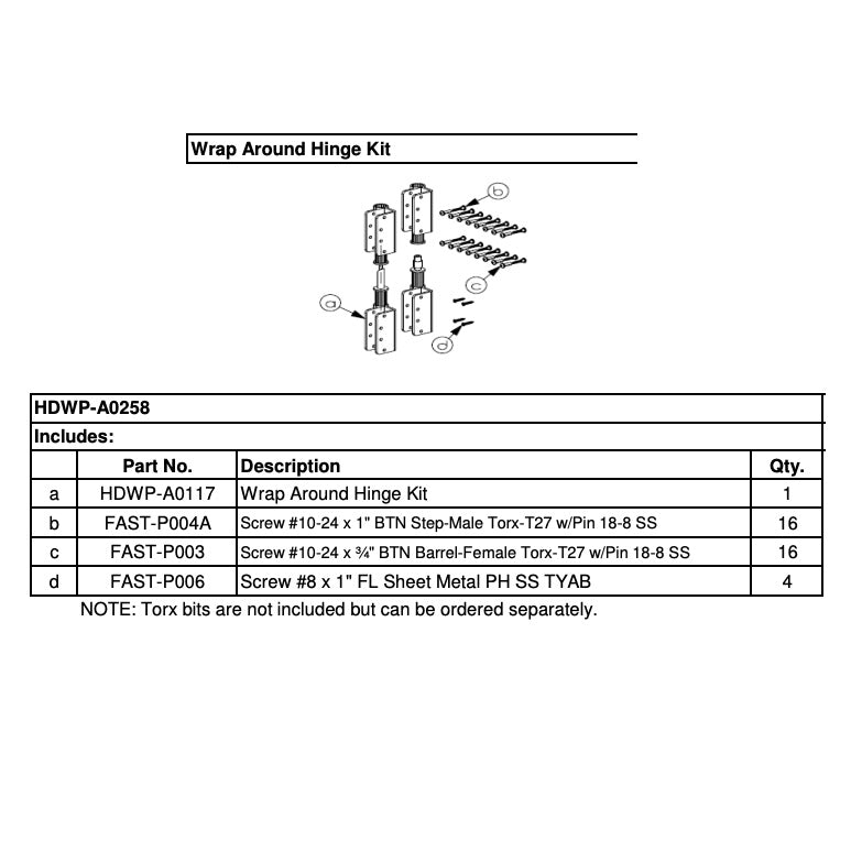 Bradley HDWP-A0258 Aluminum Wrap-Around Hinge Kit, Solid Plastic Bathroom Stall Hardware - Stall Door Hinges