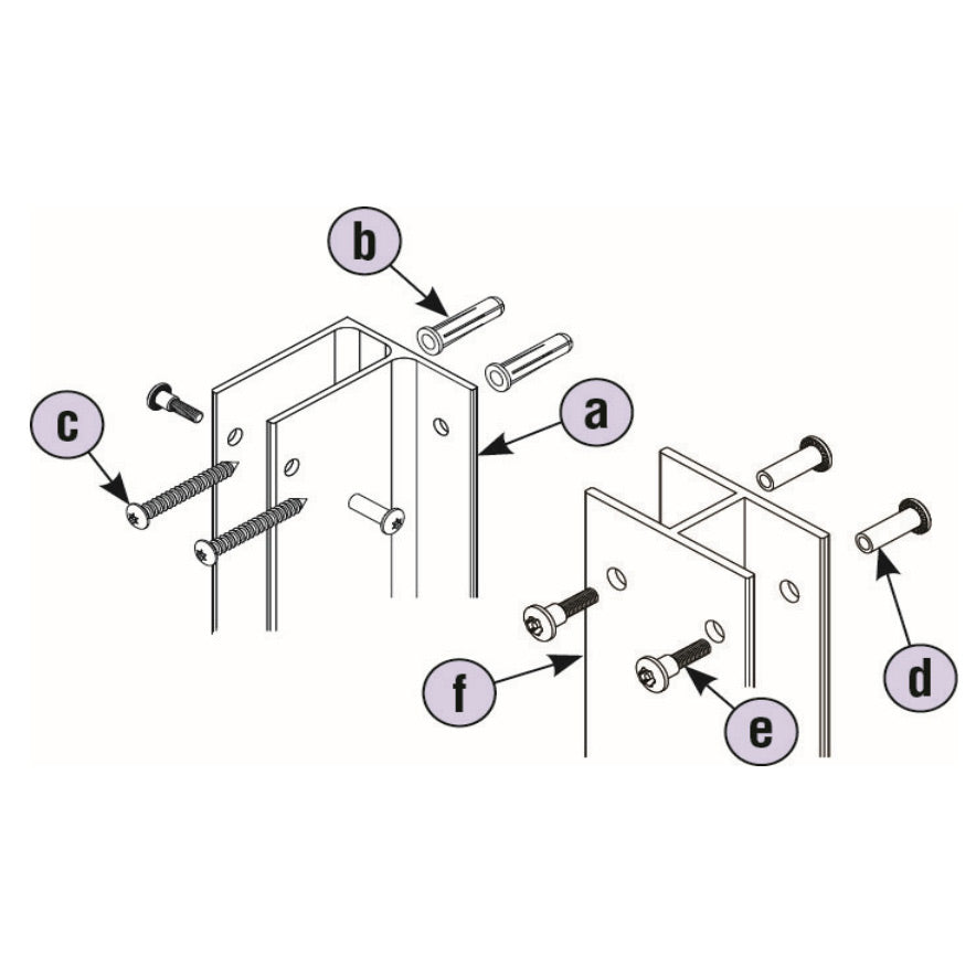 Bradley HDWP-A0289 Ending Alcove Panel Kit, Solid Plastic, Aluminum Continuous Bathroom Stall Hardware - Alcove Brackets