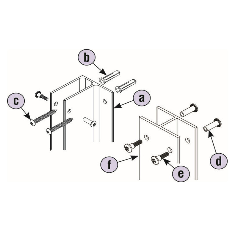 Bradley HDWP-A0289 Ending Alcove Panel Kit, Solid Plastic, Aluminum Continuous Bathroom Stall Hardware - Alcove Brackets