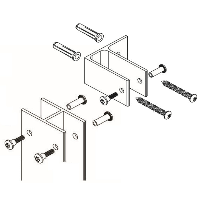 Bradley HDWP-A0287 Ending Alcove Panel Kit, Solid Plastic, Aluminum Stirrup Bathroom Stall Hardware - Alcove Brackets