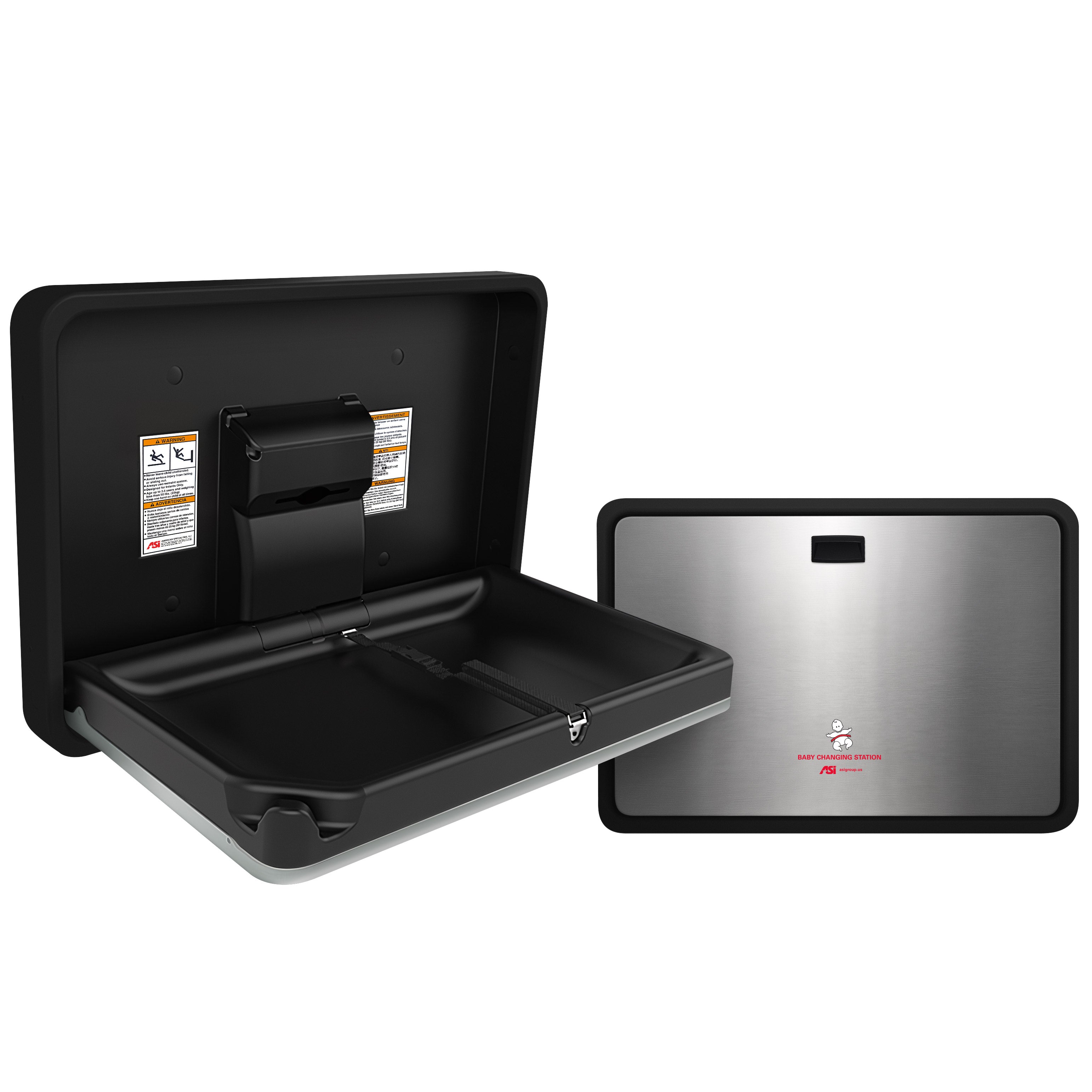 ASI 9024-41 Horizontal Baby Changing Station, Plastic/Stainless Steel Matte Black/Satin Finish, Surface Mounted
