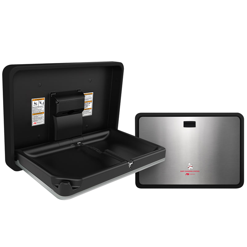 ASI 9024-41 Horizontal Baby Changing Station, Plastic/Stainless Steel Matte Black/Satin Finish, Surface Mounted