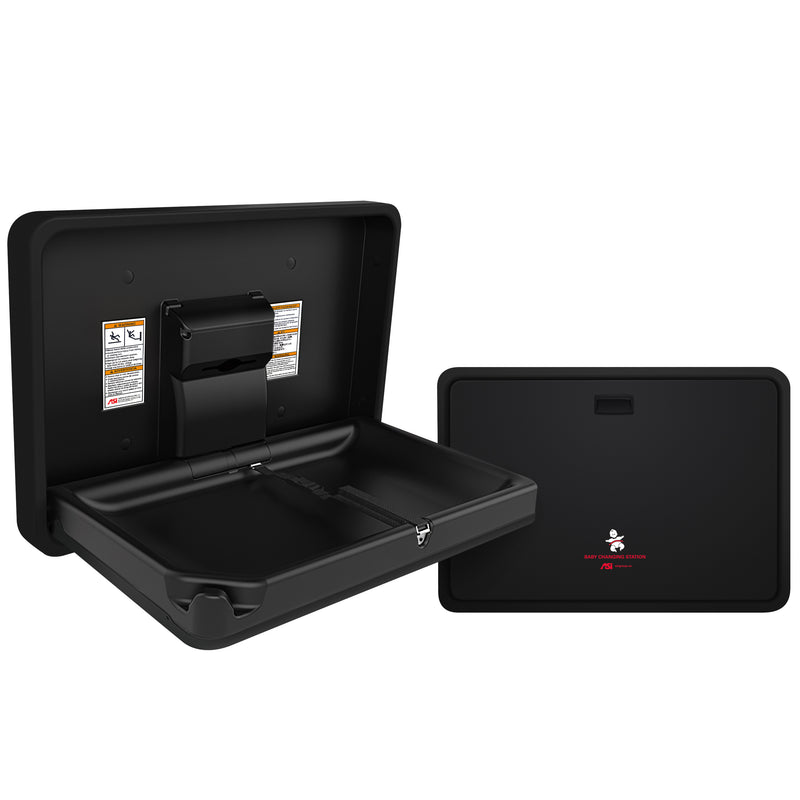ASI 9026-41 Horizontal Baby Changing Station, Plastic/Stainless Steel Matte Black/Matte Black Finish, Surface Mounted