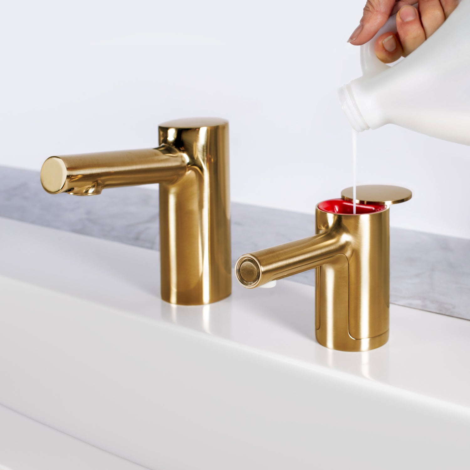 Bobrick B-990 Fino Top-Fill Liquid Soap Dispenser - Brushed Brass (Cylindrical Style)