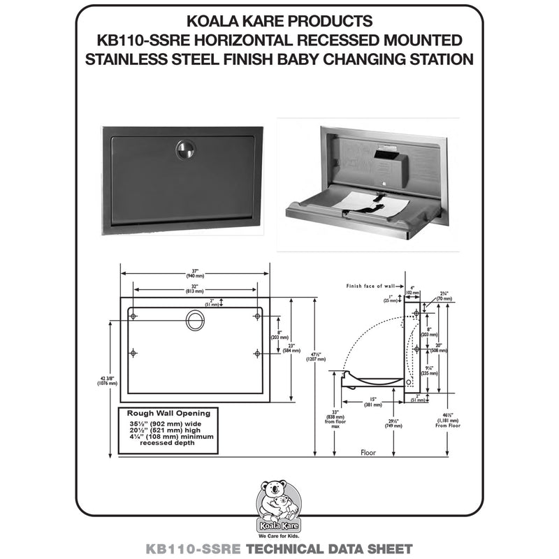 Koala Kare KB110-SSRE Horizontal Baby Changing Station, Recess Mount, Stainless Steel