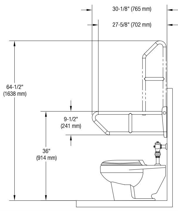 Bradley 8370-107000 BX-SWING UP GRAB BAR- 1-1/4" OD- 30" LONG- SATIN FINISH