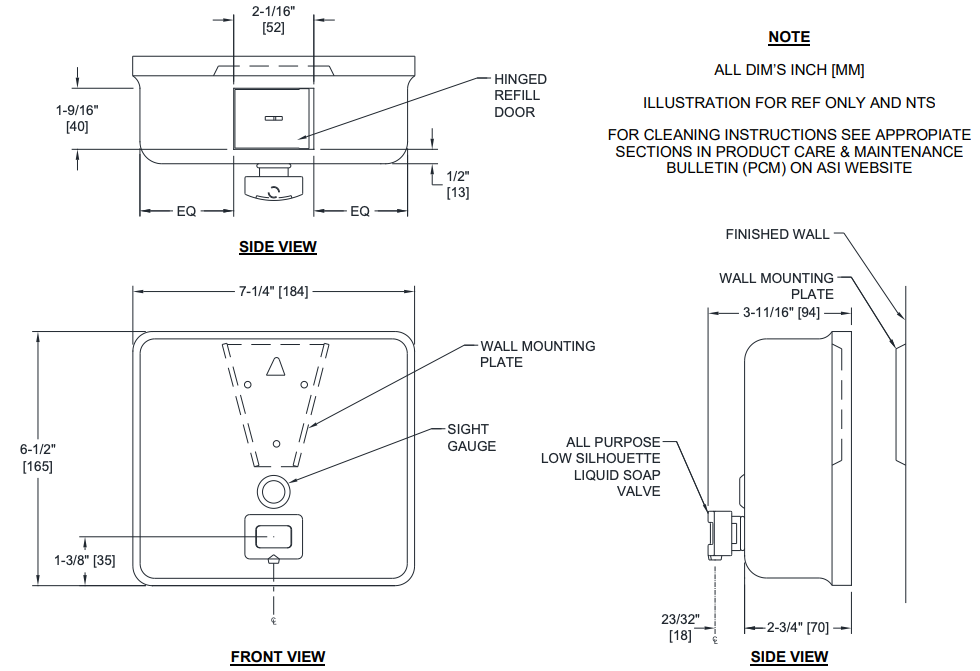 ASI 9343 Commercial (Liquid) Soap Dispenser, Surface-Mounted, Manual-Push, Stainless Steel