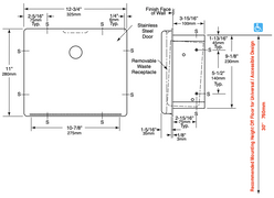 Bobrick B-4353 Commercial Restroom Sanitary Napkin Disposal, Recessed-Mounted, Stainless Steel
