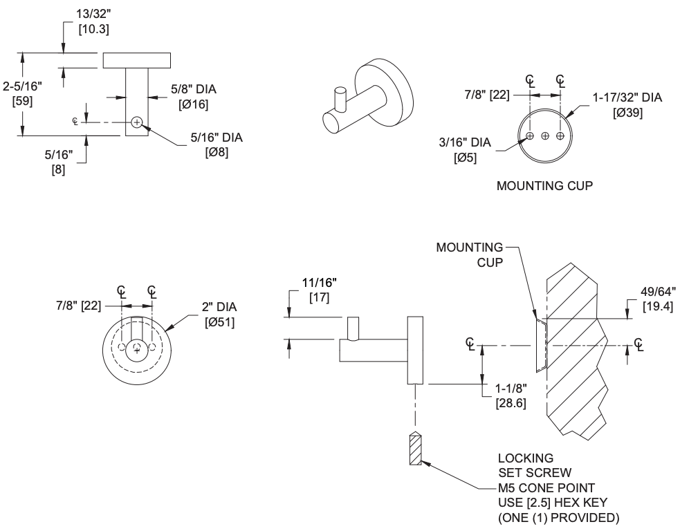 ASI 7308 Robe Hook - Single - Surface Mounted