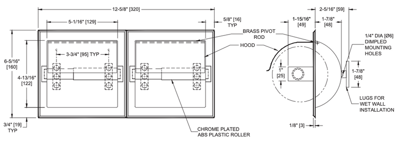 ASI 74022-HS-W Commercial Toilet Paper Dispenser w/ Hood, Recessed-Mounted, Stainless Steel w/ Satin Finish