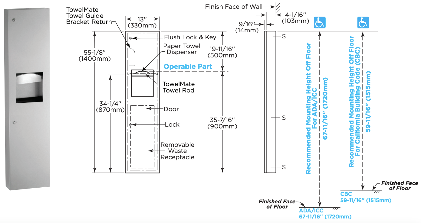Bobrick 380349.MBLK Matte Black Towel And Waste-Surface Mounted