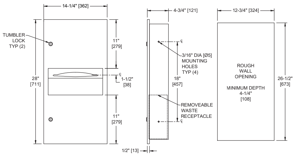 ASI 64623-41PC Towel Dispenser/Waste - Simplicity - Matte Black Powder Coated