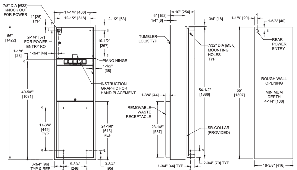 ASI 04692AC-6 Combination Commercial Paper Towel Dispenser/Waste Receptacle, Semi-Recessed-Mounted, Stainless Steel