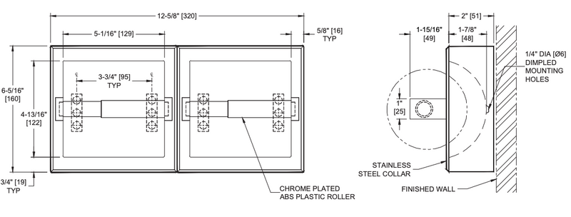 ASI 74022-SSM Commercial Double Roll Toilet Paper Dispenser, Surface-Mounted, Stainless Steel